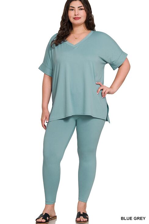 Zenana Outfitters Tops - Zenana brushed dty microfiber 2 piece set blue-gray 1X